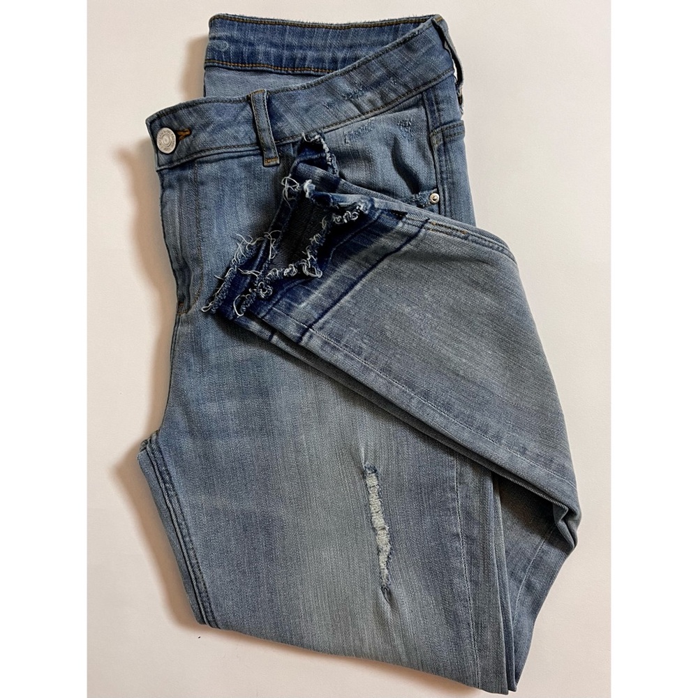 Zara Distressed Light Wash Raw Hem Ankle Length Skinny Jeans Sz 8